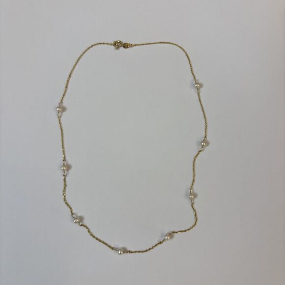 Floating Pearl Necklace 14k Gold Chain RCI 8 Pearls 2.36 Grams 17 Inches Long - Picture 1 of 16